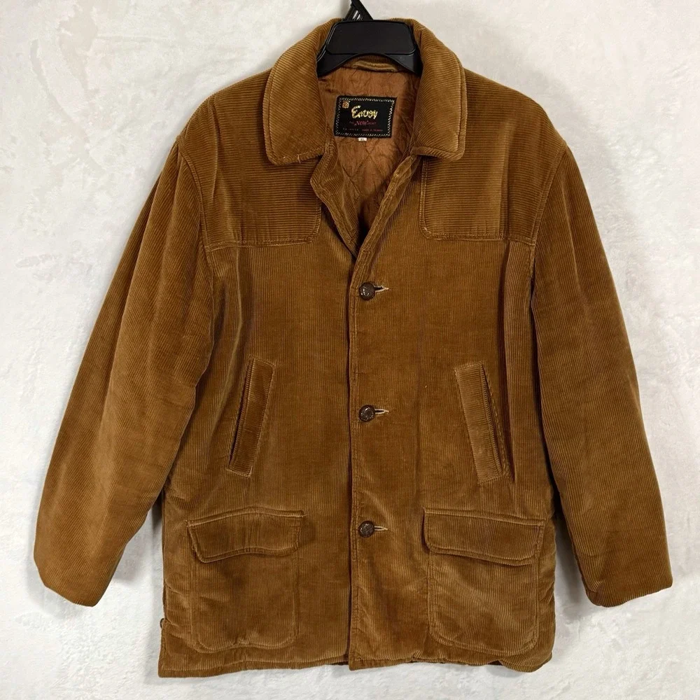 Vintage 70s Brown Corduroy Field Coat‎ XL Puff Quilted Lined Barn Utility Jacket